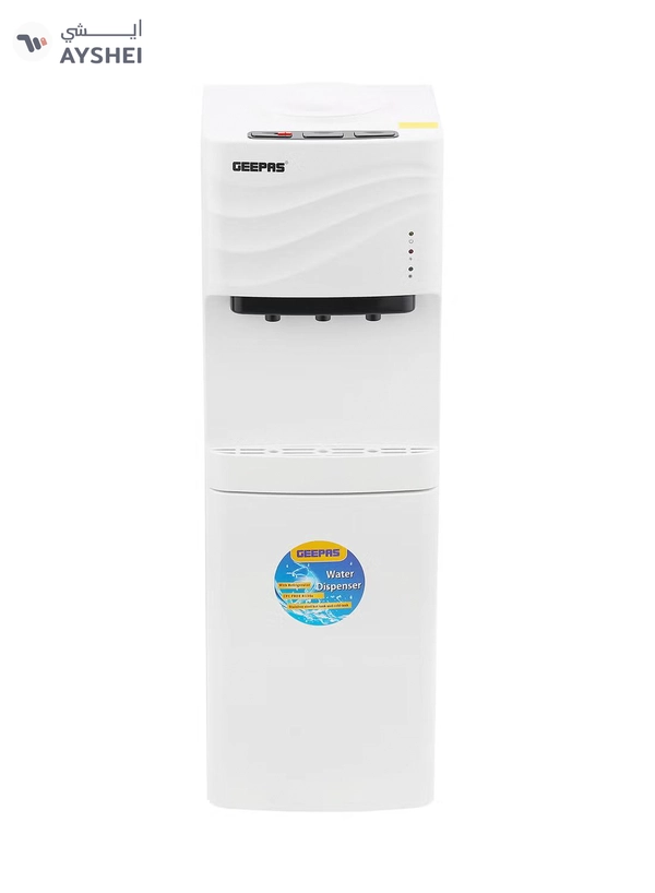 GEEPAS Water Dispenser with Refrigerator| Stainless Steel Water Tank with Compressor Cooling and 3 Taps, Hot, Normal and Cold| Equipped with Child Safety Button| Perfect for Home and Office| 2 Years Warranty GWD8355 White