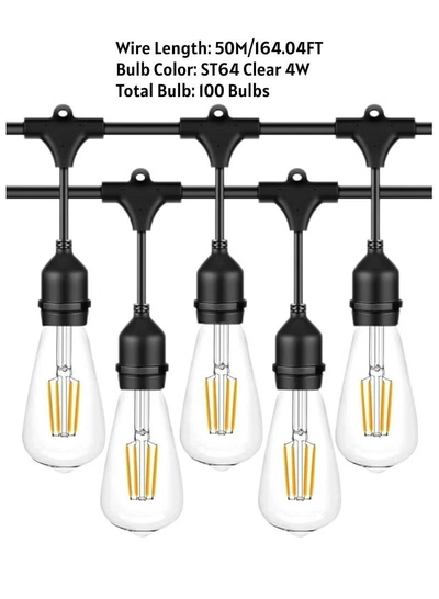 Yuwell Outdoor Waterproof IP65 Led String Lights E27 Holder 50 Meter Bulb Holder Wire With 100 Bulbs 4W ST64 Clear With EU Plug Solar Bulb Holder For Ramadan Decoration Lights And Outdoor Decoration Light Hanging Light String Wire Ramadan Light For Commercial Patio Garden & Porch Yard-2