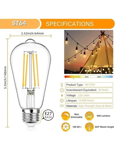 Yuwell Outdoor Waterproof IP65 Led String Lights E27 Holder 50 Meter Bulb Holder Wire With 100 Bulbs 4W ST64 Clear With EU Plug Solar Bulb Holder For Ramadan Decoration Lights And Outdoor Decoration Light Hanging Light String Wire Ramadan Light For Commercial Patio Garden & Porch Yard-1
