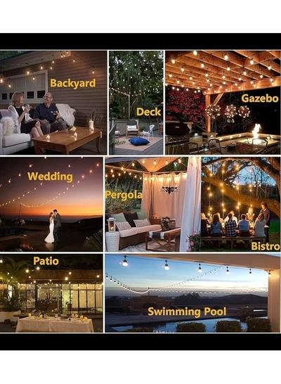 Yuwell Outdoor Waterproof IP65 Led String Lights E27 Holder 50 Meter Bulb Holder Wire With 100 Bulbs 4W ST64 Clear With EU Plug Solar Bulb Holder For Ramadan Decoration Lights And Outdoor Decoration Light Hanging Light String Wire Ramadan Light For Commercial Patio Garden & Porch Yard-3