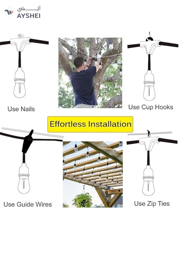 Yuwell Outdoor Waterproof IP65 Led String Lights E27 Holder 50 Meter Bulb Holder Wire With 100 Bulbs 4W ST64 Clear With EU Plug Solar Bulb Holder For Ramadan Decoration Lights And Outdoor Decoration Light Hanging Light String Wire Ramadan Light For Commercial Patio Garden & Porch Yard