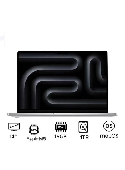 Apple New M5 Macbook Pro 2025 Laptop With 14‑inch XDR Retina Display, M5 chip with 10-core CPU, 10-core GPU Processor/16GB RAM/1TB SSD/MacOS English/Arabic silver-0