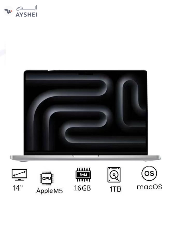 Apple New M5 Macbook Pro 2025 Laptop With 14‑inch XDR Retina Display, M5 chip with 10-core CPU, 10-core GPU Processor/16GB RAM/1TB SSD/MacOS English/Arabic silver