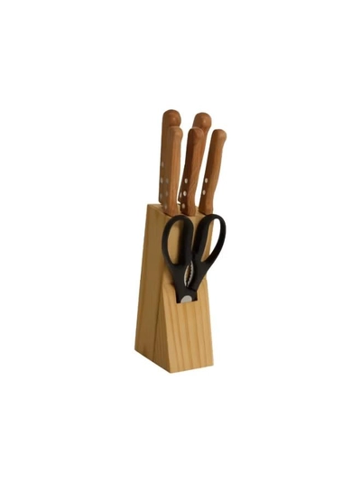 Delcasa Kitchen Knife Set- DC3792 Includes Chef, Slicer, Utility, Steak, Paring Knives and Scissors Stylish Wooden Holder and Handle-0