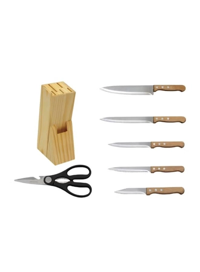 Delcasa Kitchen Knife Set- DC3792 Includes Chef, Slicer, Utility, Steak, Paring Knives and Scissors Stylish Wooden Holder and Handle-1