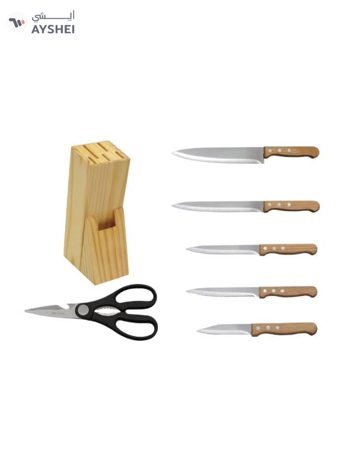Delcasa Kitchen Knife Set- DC3792 Includes Chef, Slicer, Utility, Steak, Paring Knives and Scissors Stylish Wooden Holder and Handle-1-1
