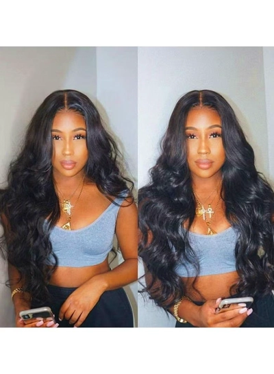 ORiTi Long Wave Wigs with Bangs, Natural Curly Wavy Hair Black Color Synthetic Wigs with Neat Bangs -1