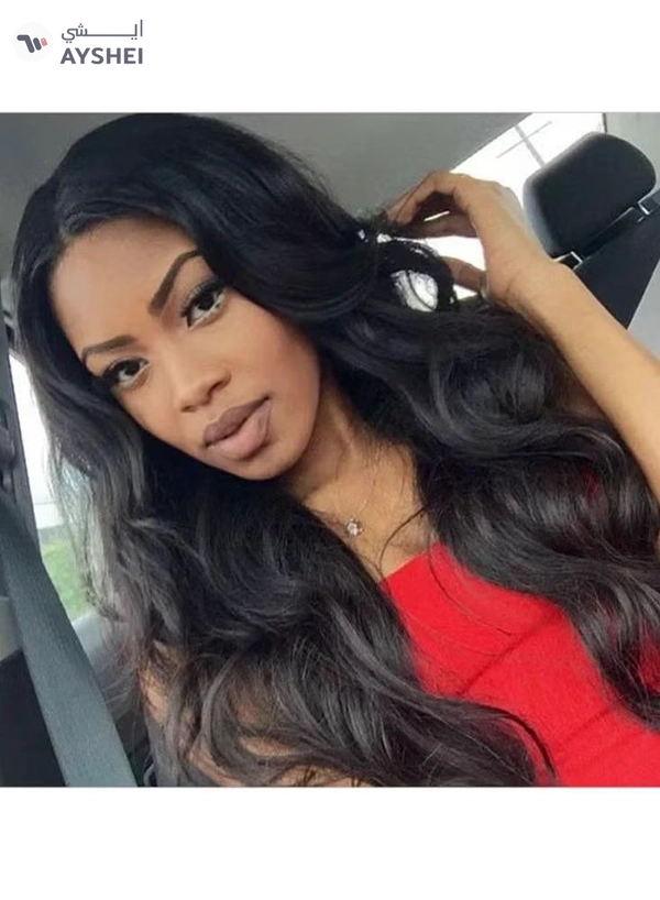 ORiTi Long Wave Wigs with Bangs, Natural Curly Wavy Hair Black Color Synthetic Wigs with Neat Bangs 