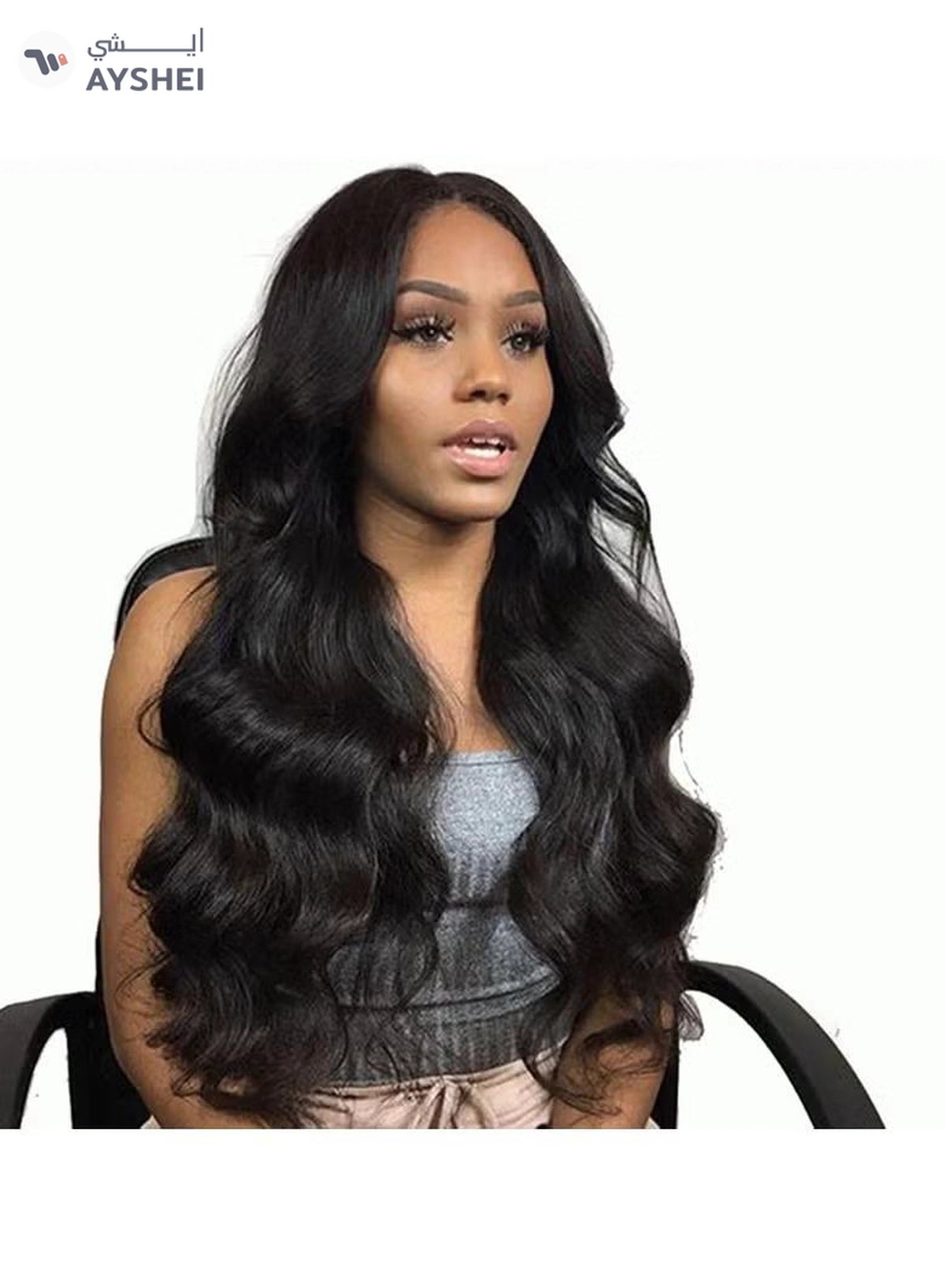 ORiTi Long Wave Wigs with Bangs, Natural Curly Wavy Hair Black Color Synthetic Wigs with Neat Bangs -2-2