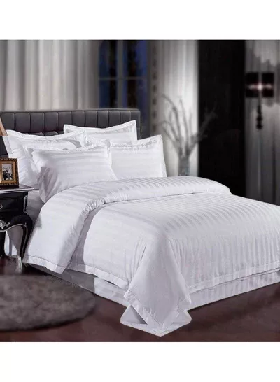 Premium Striped Duvet Set All Season – 6-Pieces set White | King Size 220x240 cm | Ultra-Soft, Wrinkle-Resistant & Made in Dubai | Includes Duvet Cover, Fitted Sheet ( 200x200 cm ) & 4 Pillow Covers ( 50x70 cm )-4