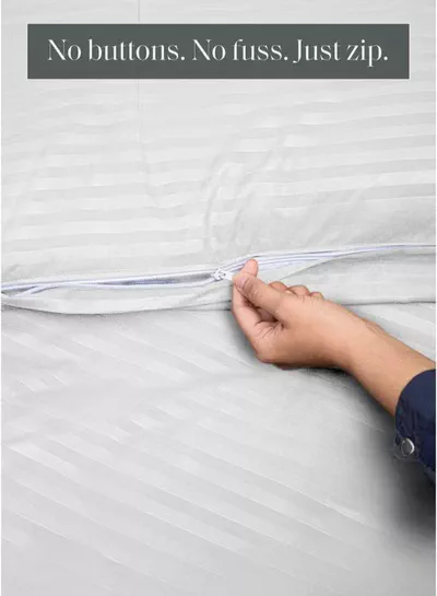 Premium Striped Duvet Set All Season – 6-Pieces set White | King Size 220x240 cm | Ultra-Soft, Wrinkle-Resistant & Made in Dubai | Includes Duvet Cover, Fitted Sheet ( 200x200 cm ) & 4 Pillow Covers ( 50x70 cm )-5