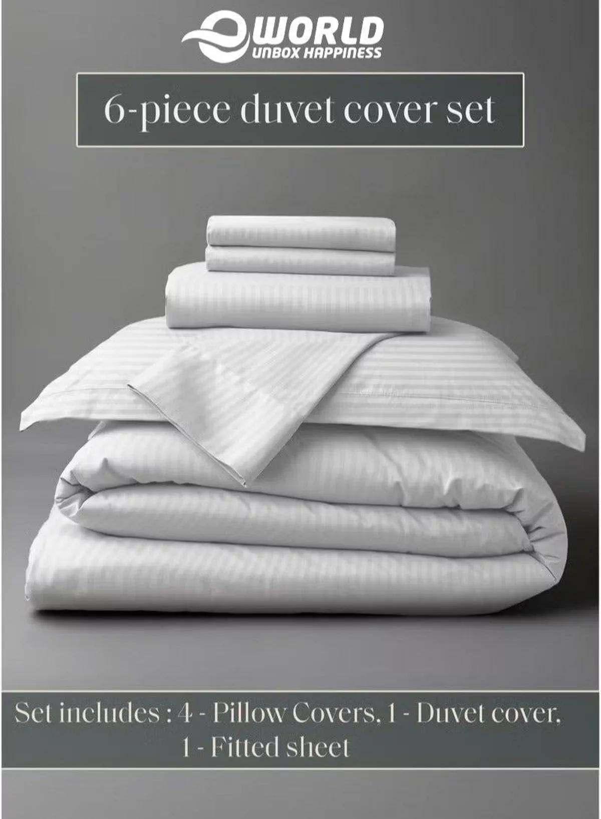 Premium Striped Duvet Set All Season – 6-Pieces set White | King Size 220x240 cm | Ultra-Soft, Wrinkle-Resistant & Made in Dubai | Includes Duvet Cover, Fitted Sheet ( 200x200 cm ) & 4 Pillow Covers ( 50x70 cm )-3-3