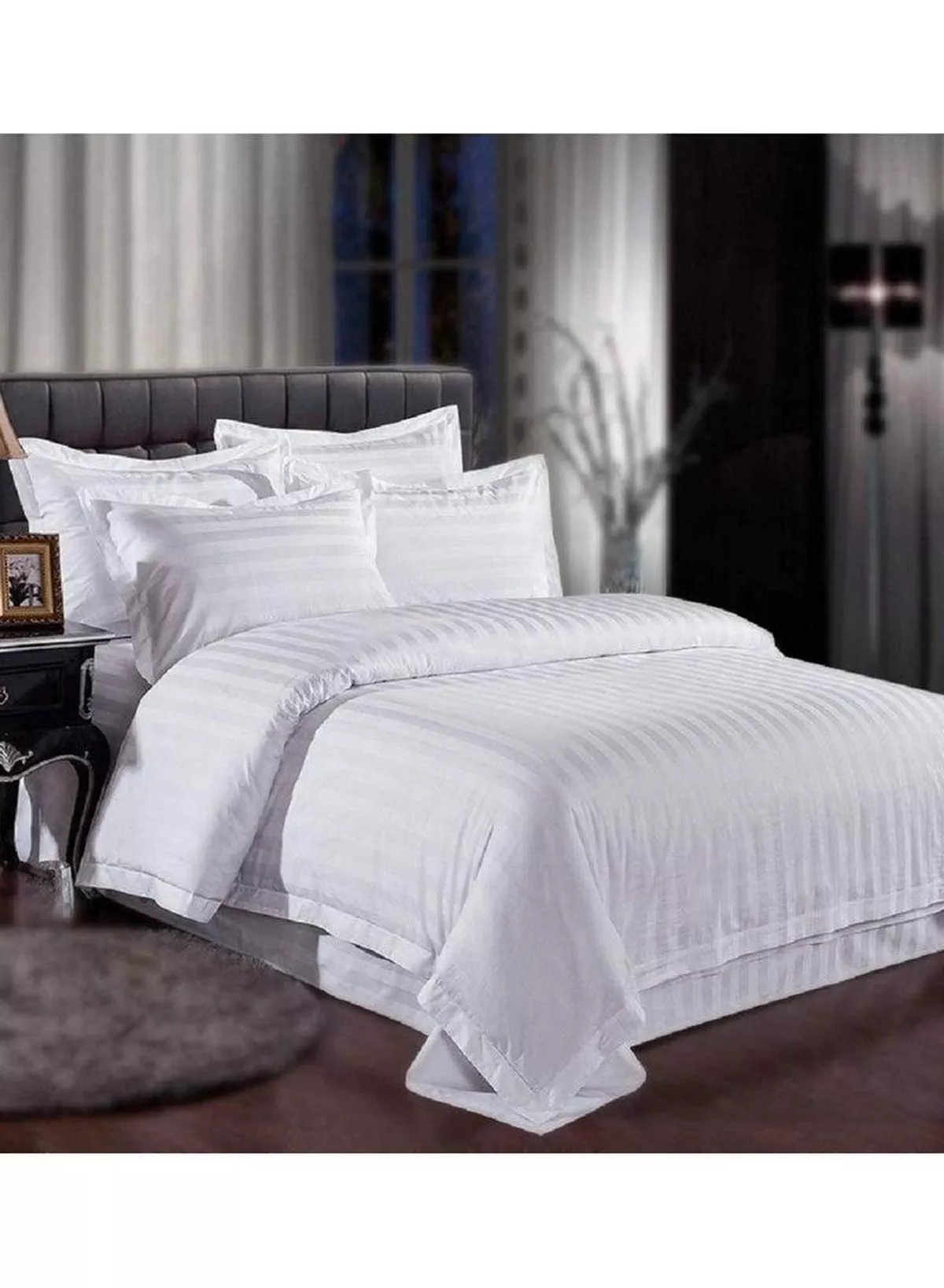 Premium Striped Duvet Set All Season – 6-Pieces set White | King Size 220x240 cm | Ultra-Soft, Wrinkle-Resistant & Made in Dubai | Includes Duvet Cover, Fitted Sheet ( 200x200 cm ) & 4 Pillow Covers ( 50x70 cm )-4-4