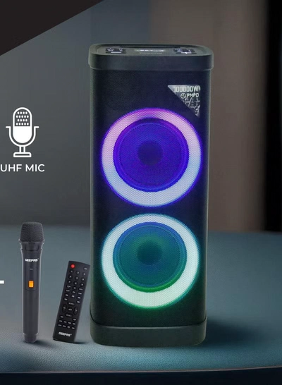 GEEPAS Rechargeable Professional Speaker| RGB Light, USB Input, TF, TWS, FM Radio, UHF Microphone, Bluetooth| 100000W PMPO Speakers Unit, with Remote Control | Perfect for Parties, Events, Home Entertainment| 2 Years Warranty GMS11191N-0