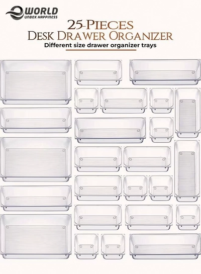 Eworld 25 piece Clear Plastic Drawer Organizer Tray, Drawer Dividers Storage Bins-0