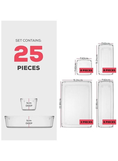 Eworld 25 piece Clear Plastic Drawer Organizer Tray, Drawer Dividers Storage Bins-1