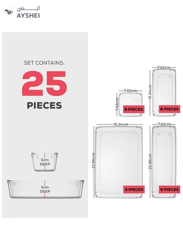 Eworld 25 piece Clear Plastic Drawer Organizer Tray, Drawer Dividers Storage Bins