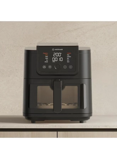 Nutricook Air Fryer Slim XXL 8L – Space-Saving Design with 10 Cooking Programs, Quiet 55dB Operation, Healthy Ceramic Coating, See-Through Window, Large Capacity, AFS330, 1700W, Black, 8 L 1700 W AFS330 black-1