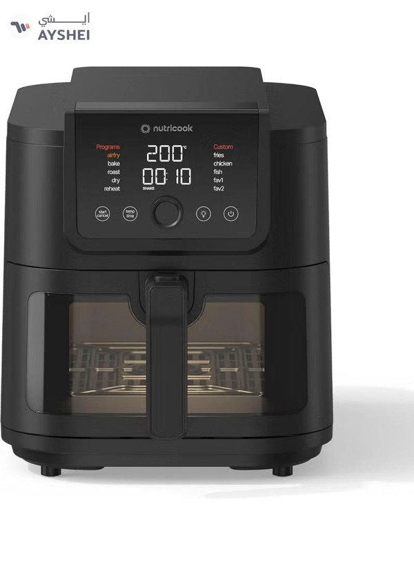 Nutricook Air Fryer Slim XXL 8L – Space-Saving Design with 10 Cooking Programs, Quiet 55dB Operation, Healthy Ceramic Coating, See-Through Window, Large Capacity, AFS330, 1700W, Black, 8 L 1700 W AFS330 black