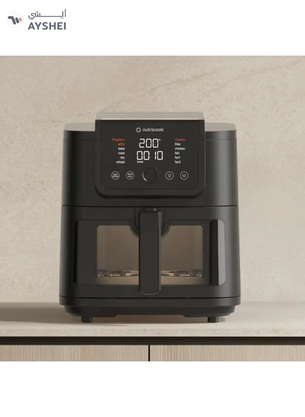 Nutricook Air Fryer Slim XXL 8L – Space-Saving Design with 10 Cooking Programs, Quiet 55dB Operation, Healthy Ceramic Coating, See-Through Window, Large Capacity, AFS330, 1700W, Black, 8 L 1700 W AFS330 black
