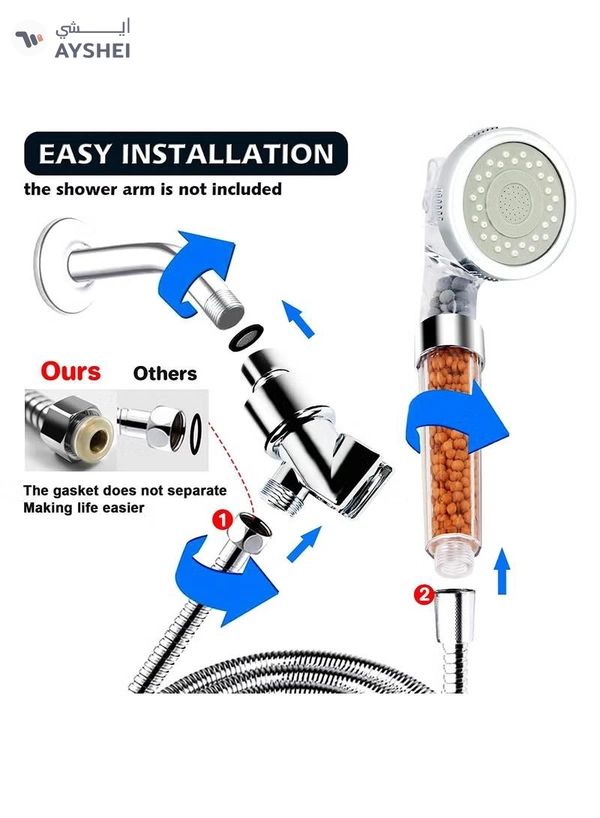 Eworld 3-Mode High Pressure Shower Head with Ionic Function and Handheld Filter 