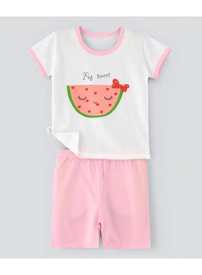 Babyqlo Printed T-Shirt And Shorts Set White/Pink-0