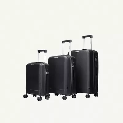 British Traveller 3-Piece Polypropylene Luggage Set | 20”, 24”, 28” Lightweight Suitcases with 360° Spinner Wheels, TSA Lock, Water & Scratch Resistant | Durable Hard Shell Trolley Bags with Telescopic Handle - Black-0