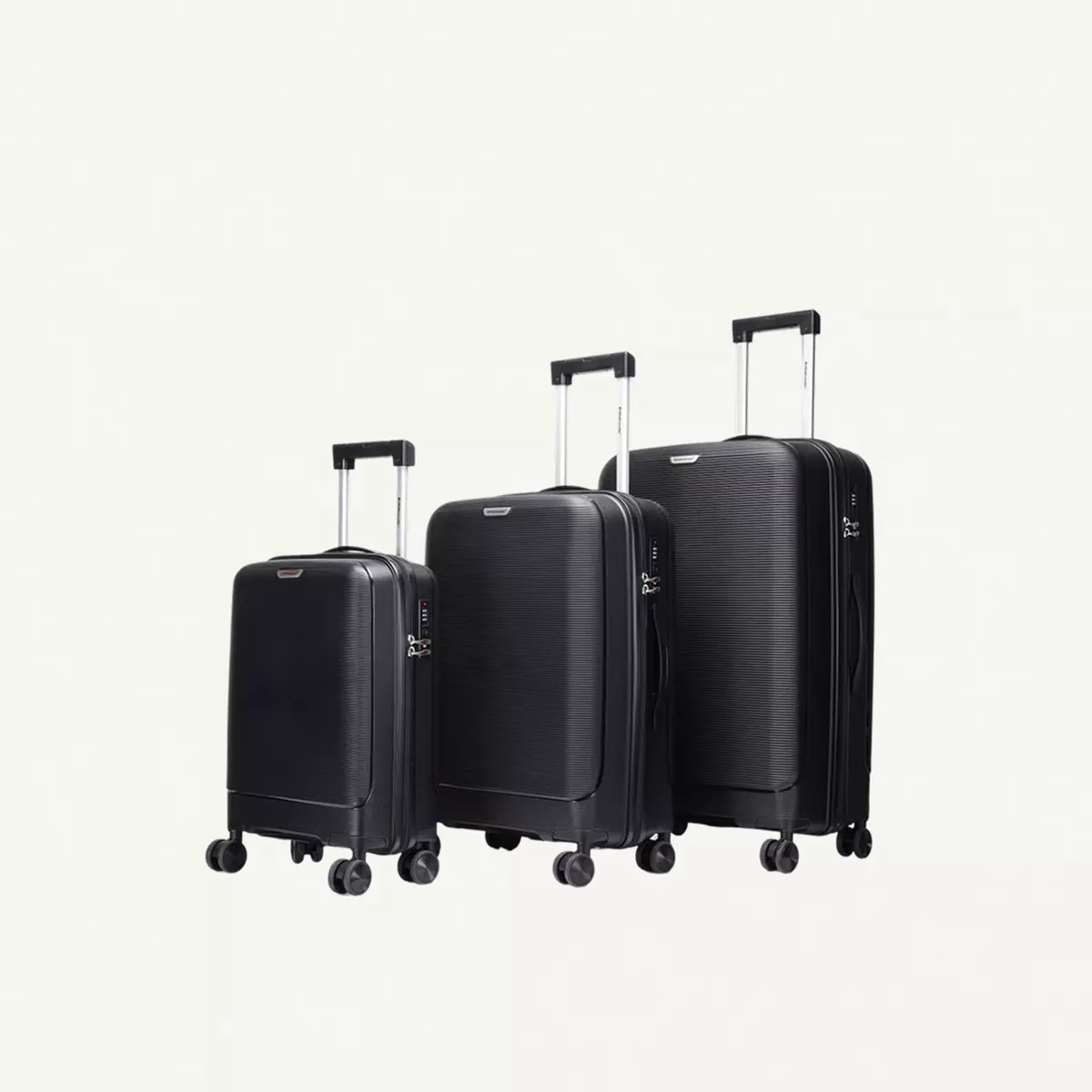 British Traveller 3-Piece Polypropylene Luggage Set | 20”, 24”, 28” Lightweight Suitcases with 360° Spinner Wheels, TSA Lock, Water & Scratch Resistant | Durable Hard Shell Trolley Bags with Telescopic Handle - Black