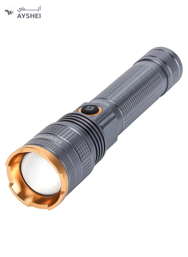 GEEPAS Zoomable 3 IN 1 Family Pack Rechargeable LED Flashlight| Aluminium Alloy Body | 15 W High Power LED | Type C Charging Li-ion 4000 mAh Battery| 6 Hrs working time GFL4658 Black 20cm