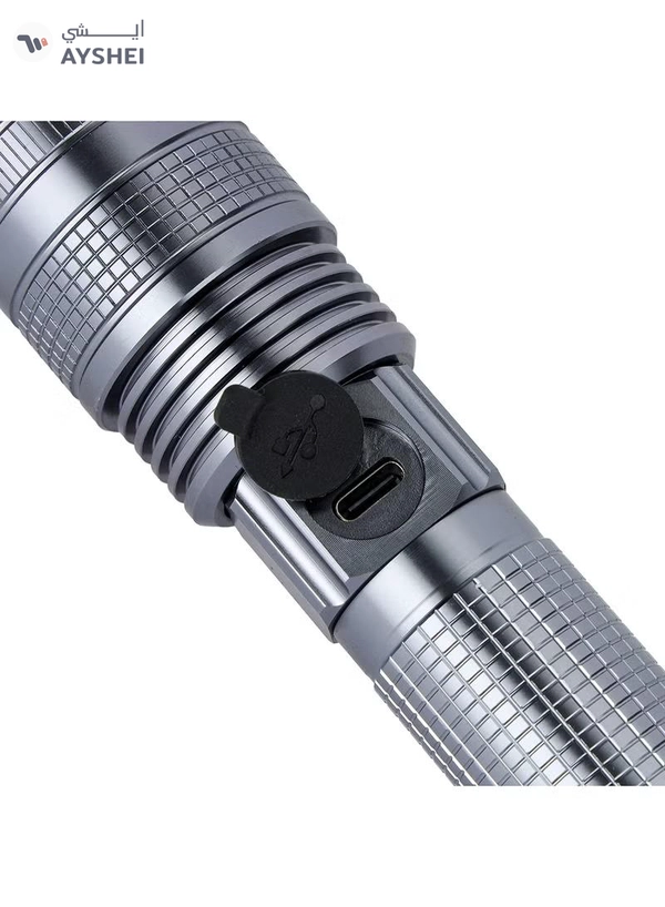 GEEPAS Zoomable 3 IN 1 Family Pack Rechargeable LED Flashlight| Aluminium Alloy Body | 15 W High Power LED | Type C Charging Li-ion 4000 mAh Battery| 6 Hrs working time GFL4658 Black 20cm