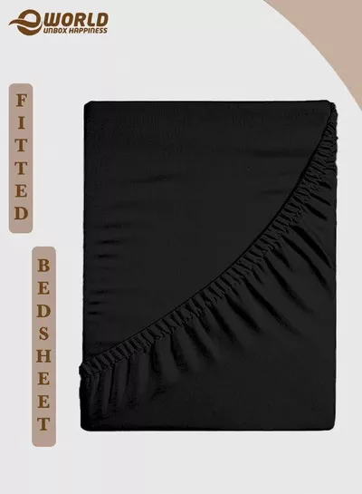 Black Microfiber Fitted Bedsheet with Deep Pocket for a Snug Fit, Breathable, Machine Washable for Optimal Protection, Available in King, Queen and Single Sizes, Without Pillow Cover-0