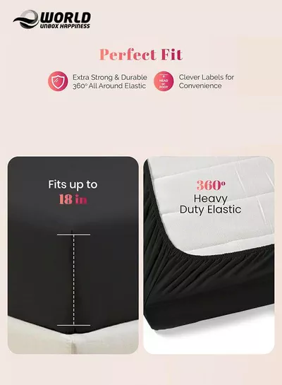 Black Microfiber Fitted Bedsheet with Deep Pocket for a Snug Fit, Breathable, Machine Washable for Optimal Protection, Available in King, Queen and Single Sizes, Without Pillow Cover-2