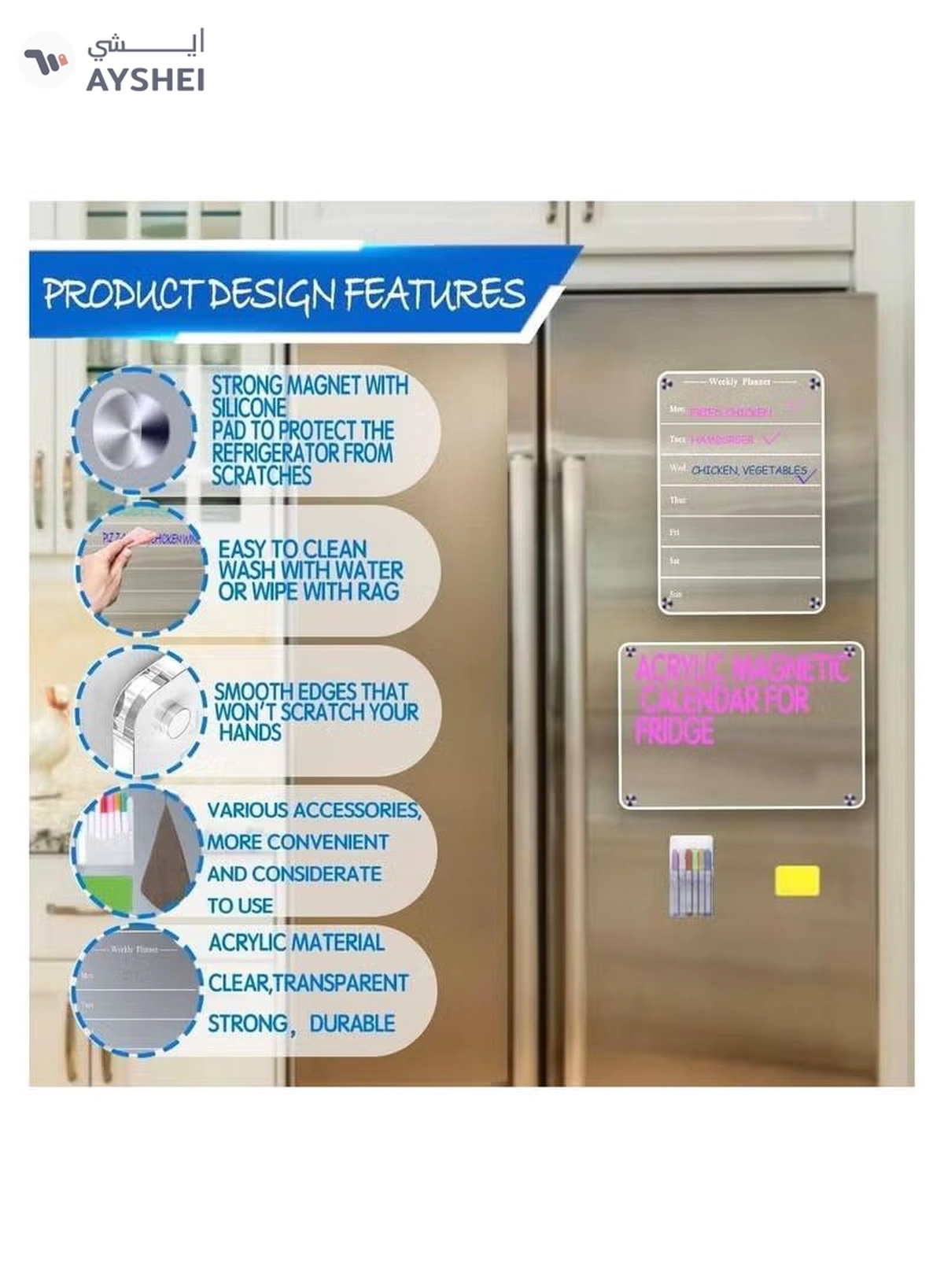 Eworld Clear Acrylic Weekly Meal Planner Board, Reusable Writing Memo for Refrigerator-2-2
