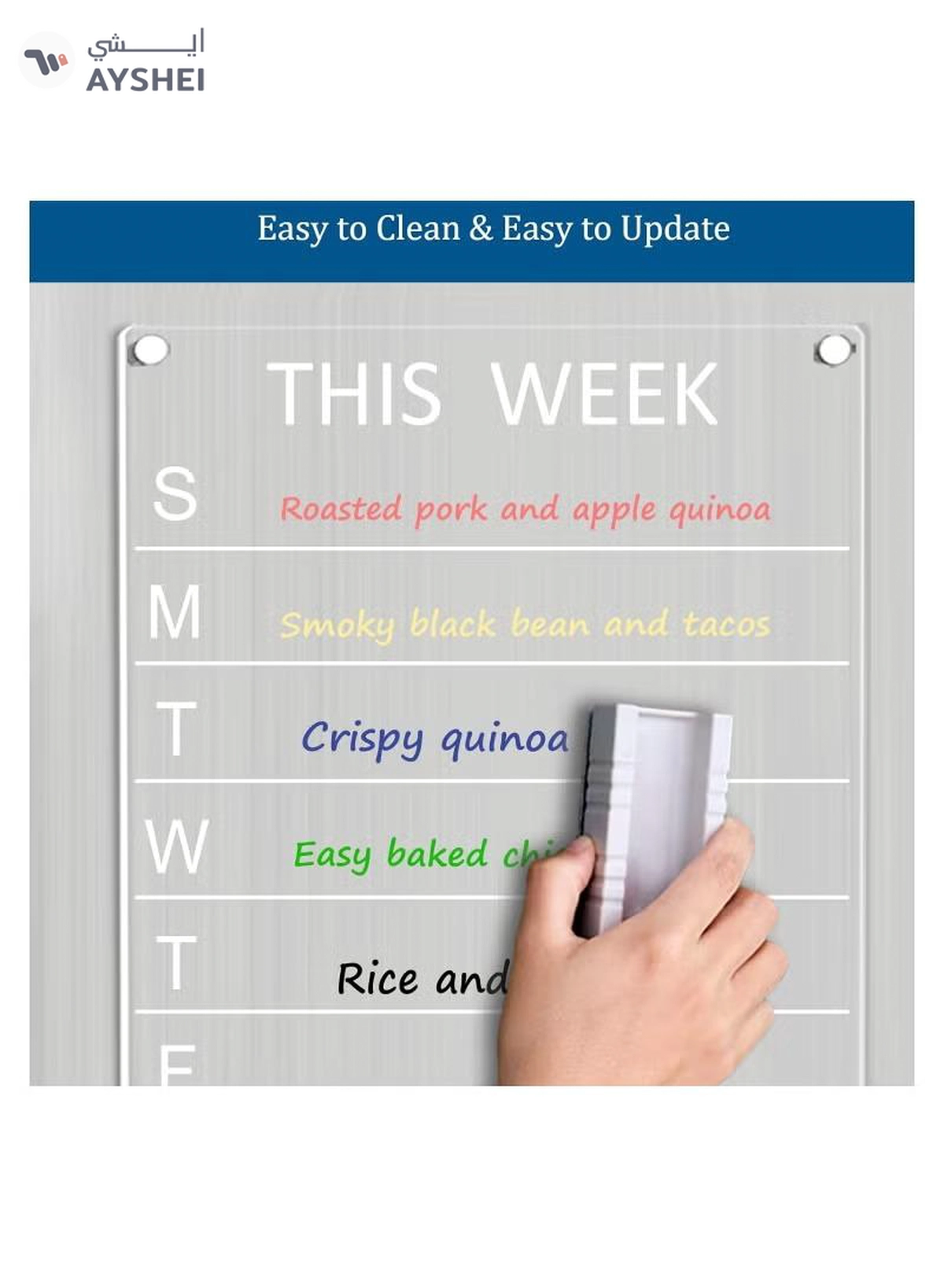 Eworld Clear Acrylic Weekly Meal Planner Board, Reusable Writing Memo for Refrigerator-4-4