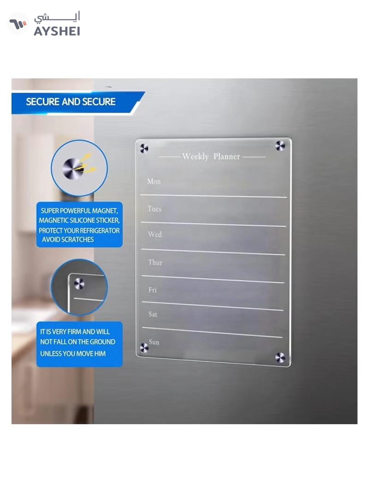 Eworld Clear Acrylic Weekly Meal Planner Board, Reusable Writing Memo for Refrigerator-7-7