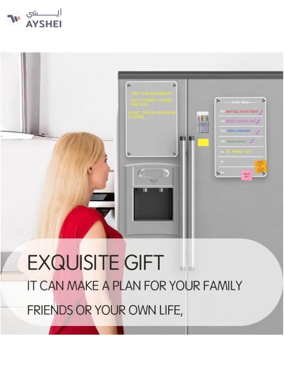 Eworld Clear Acrylic Weekly Meal Planner Board, Reusable Writing Memo for Refrigerator-8-8