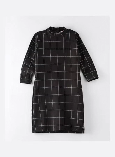 HASHQLO Checks Printed Short Dress Black-0