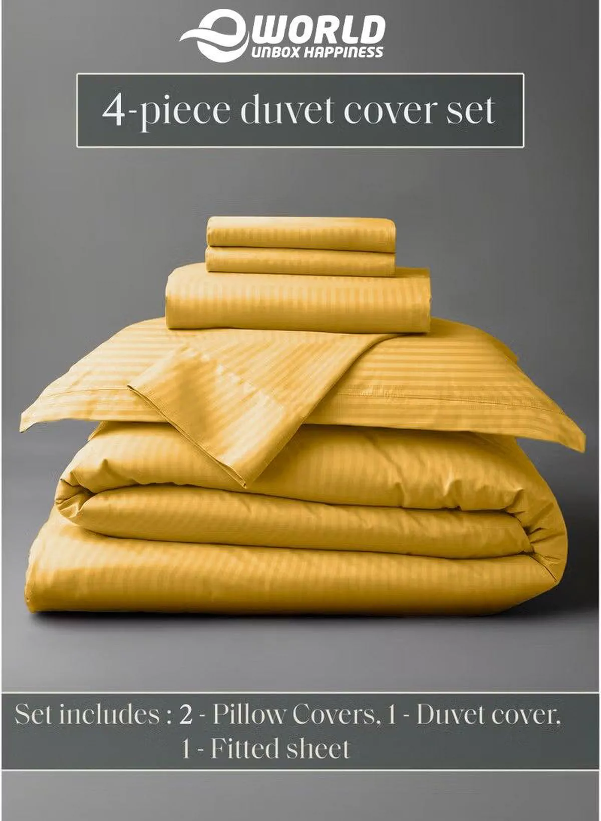 Premium Striped Duvet Set All Season – 4-Pieces Set Gold | King Size 220x240 cm | Ultra-Soft, Wrinkle-Resistant & Made in Dubai | Includes Duvet Cover, Fitted Sheet (200x200 cm) & 2 Pillowcases (50x70 cm)-1-1