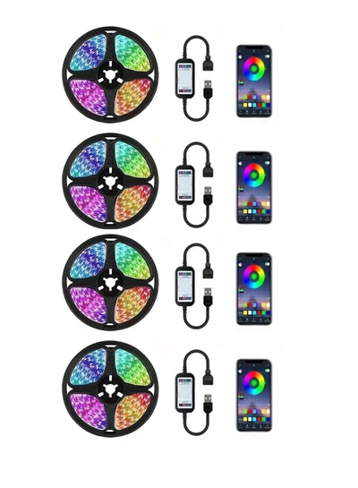 Yuwell 4 Pcs 5M Smart LED Strip Light RGB App And Bluetooth Control Colorful Rope Lighting 20M For Home Decor Kitchen Bedroom Hotel Outdoor Bar Garden And Desktop Decoration Smart TV LED Backlights-0