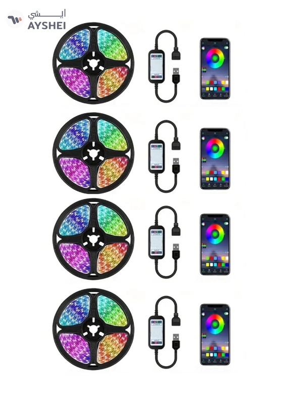 Yuwell 4 Pcs 5M Smart LED Strip Light RGB App And Bluetooth Control Colorful Rope Lighting 20M For Home Decor Kitchen Bedroom Hotel Outdoor Bar Garden And Desktop Decoration Smart TV LED Backlights