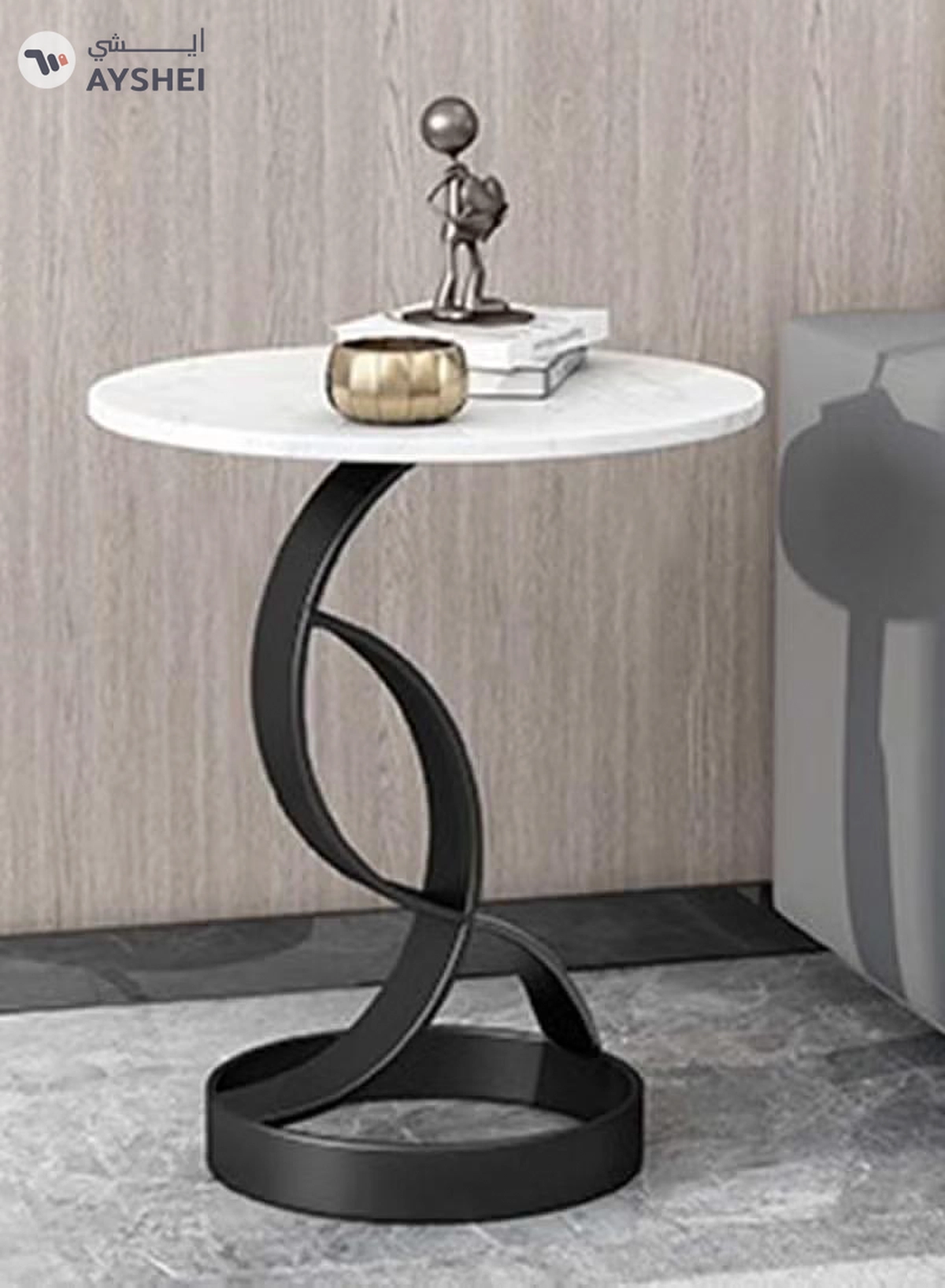 DubaiGallery Sofa Side End Table, Light Luxury Side Table Simple Corner Table Bedside Cabinet Metal Frame C Shaped Table for Sofa Bed Living Room Bedroom-2-2