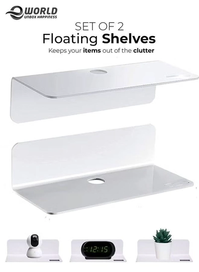 Eworld Pack of 2 Clear Acrylic Floating Wall Shelves for jewelry and Decorative stuff-0