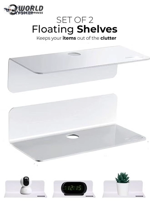 Eworld Pack of 2 Clear Acrylic Floating Wall Shelves for jewelry and Decorative stuff