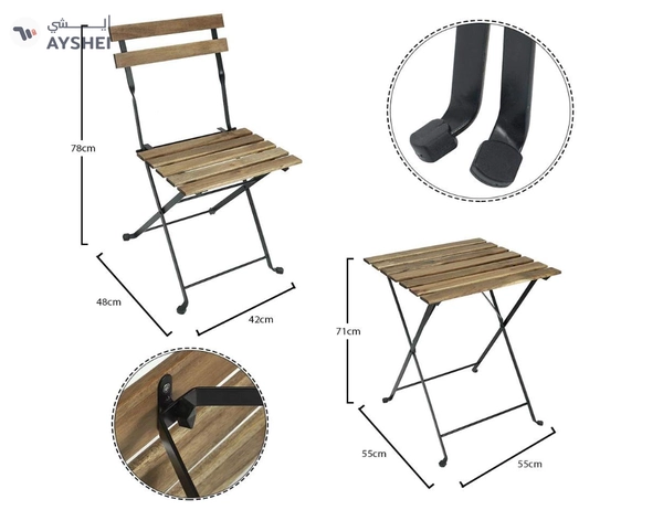Yatai Decor Wood Chairs and Table Bistro Set - Folding Outdoor Patio Dining Table