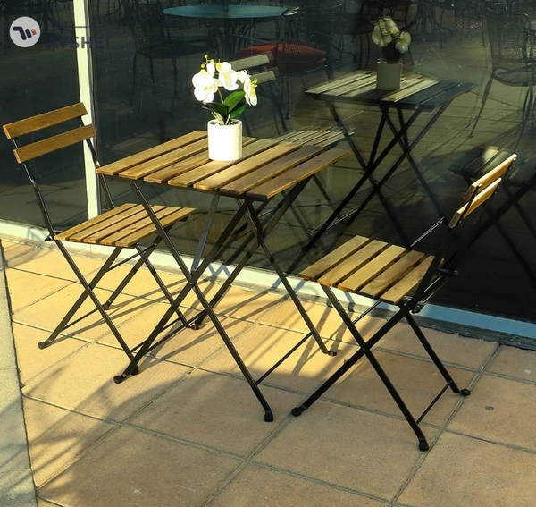 Yatai Decor Wood Chairs and Table Bistro Set - Folding Outdoor Patio Dining Table