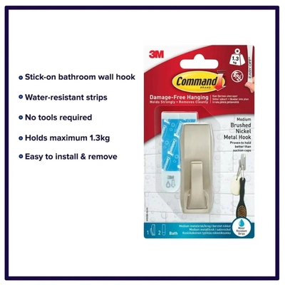  3M Command Modern Reflections Medium Bathroom Hook – Stylish and Damage-Free Wall Hook-1