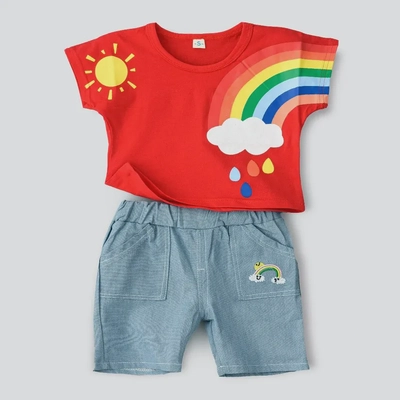 Babyqlo Rainbow printed t-shirt with shorts set - Red-0