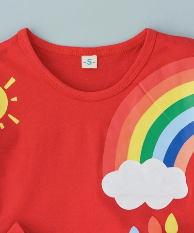 Babyqlo Rainbow printed t-shirt with shorts set - Red-1