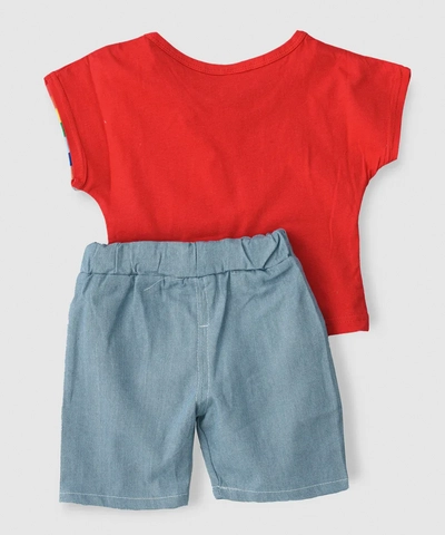 Babyqlo Rainbow printed t-shirt with shorts set - Red-2