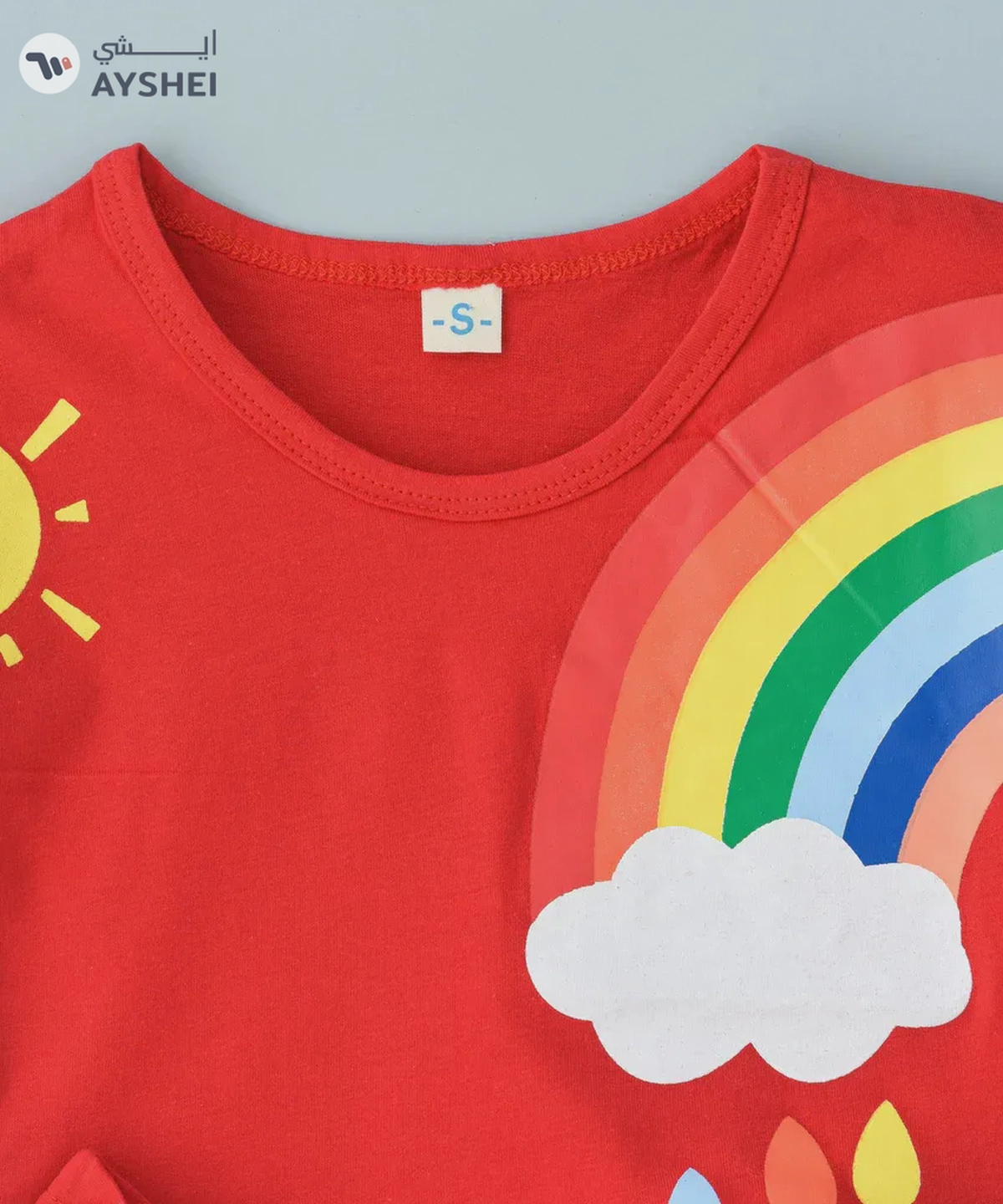 Babyqlo Rainbow printed t-shirt with shorts set - Red-1-1